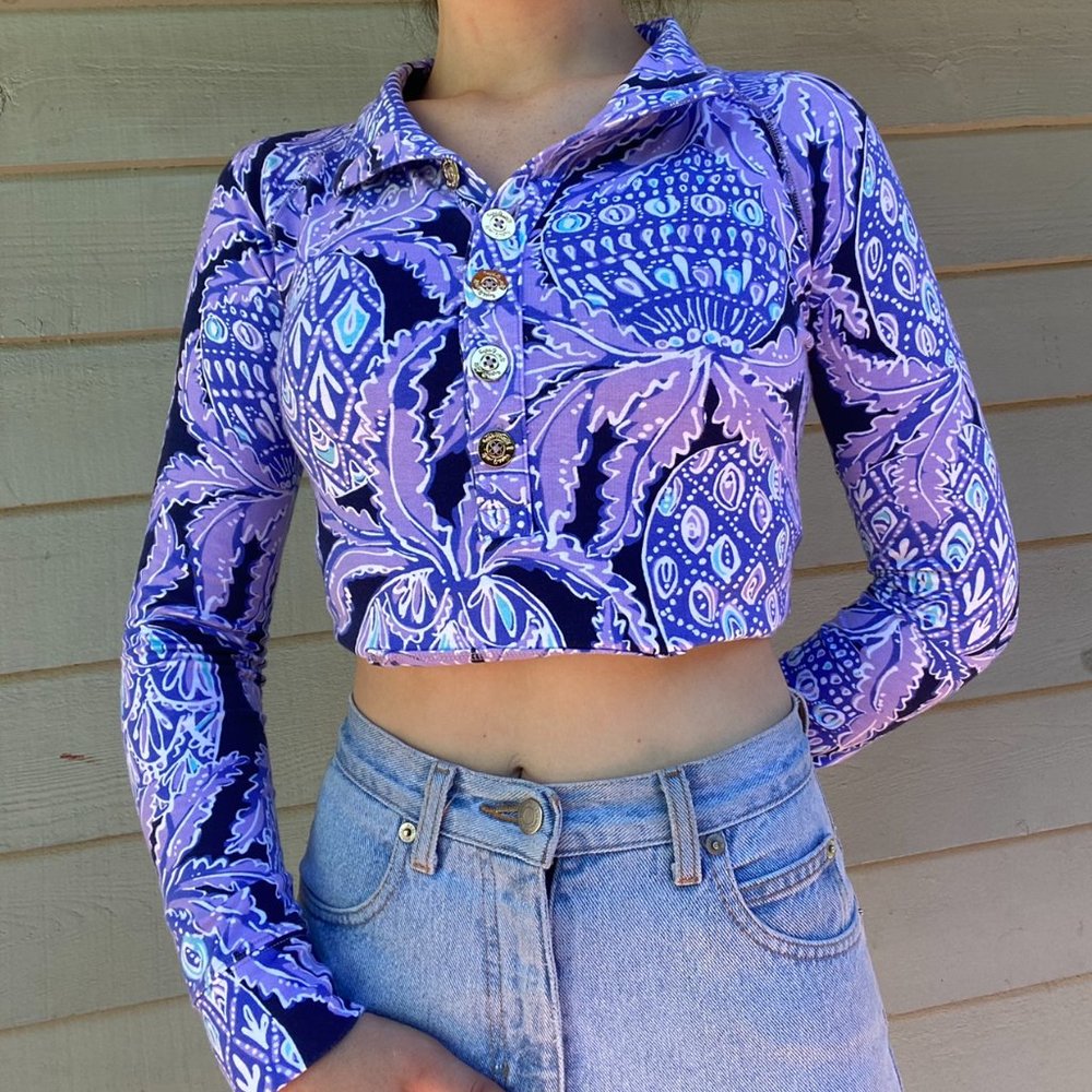 Lily Pulitzer funky paisley print henley long sleeve 💟 😇